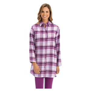 Collections Etc Medium Purple Plaid Button Down Long Tunic Shirt